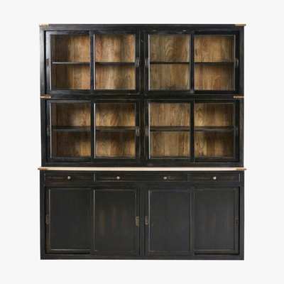 Maisons du Monde Black Solid Mango Wood 12-Door 3-Drawer Dresser Indies