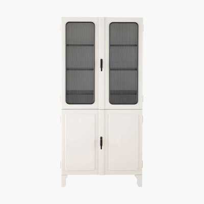 Maisons du Monde White Pine and Rippled Tempered Glass 4-Door Display Case Medic