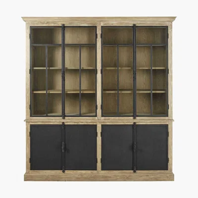 Maisons du Monde Grey and Black 4-Door Display Cabinet Voltaire
