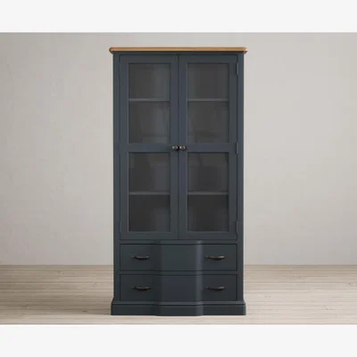 Oak&More Delphine Oak and Blue Painted Glazed Display Cabinet