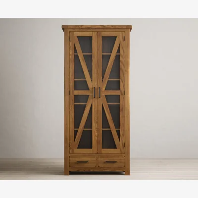 Oak&More Country Rustic Solid Oak Glazed Display Cabinet