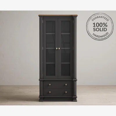 Oak&More Lawson Oak and Charcoal Grey Painted Glazed Display Cabinet