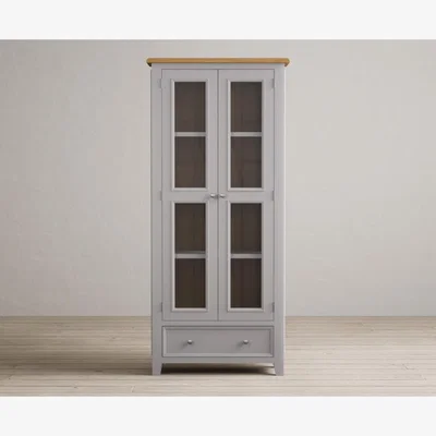 Oak&More Weymouth Oak and Light Grey Painted Glazed Display Cabinet