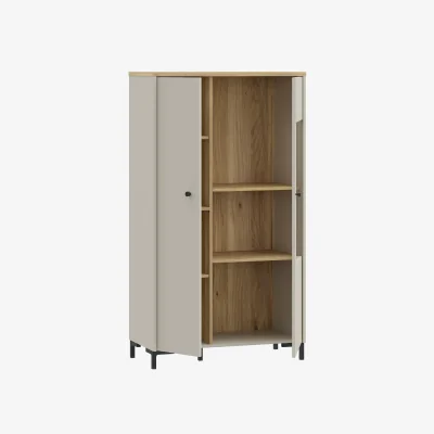 The Range Bixbite Display Cabinet with Fluted Detail, Doors & Open Shelving in Mauvella Oak and Sand - Mauvella Oak & Sand