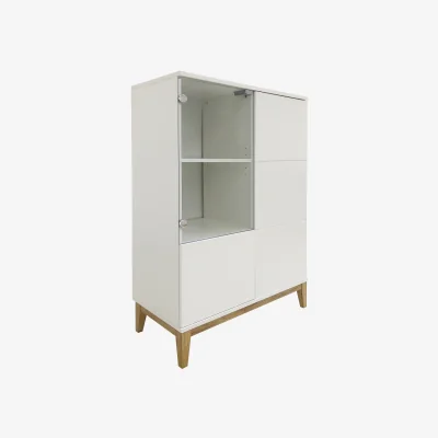 The Range Pelle Highboard with 1 glass door and 2 window doors in WhiteWotan Oak - White/Wotan Oak
