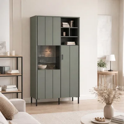 The Range Arundel 2 Door Display Cabinet in Green/Grey - Green