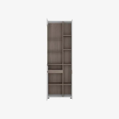 The Range Foxwhisk Tall Glazed Narrow Display Unit, White Gloss with Truffle Oak Effect, Right-Hand - White gloss with truffle oak effect