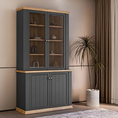The Range Pontypool 4 Door Display Cabinet - Grey and Mauvella Oak