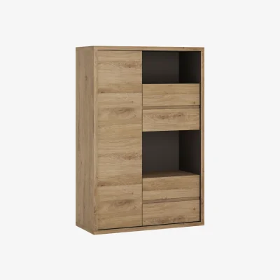The Range Shetland 1 Door 4 Drawer Display Cabinet - Oak