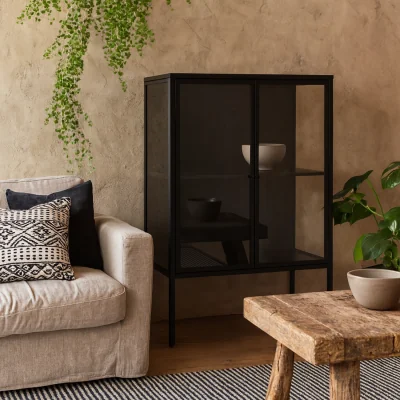 The Range Graz Matt Metal Low Display Cabinet 2 Doors - Black