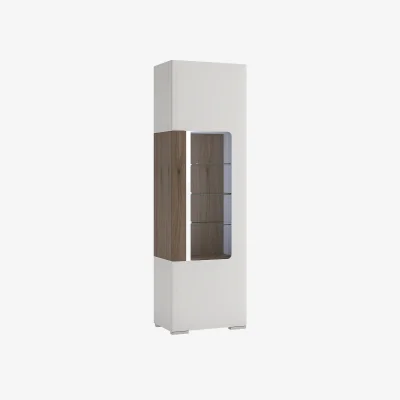 The Range Toronto Tall Narrow Glazed Display Cabinet with Internal Shelves (inc. Plexi Lighting) - White & Oak