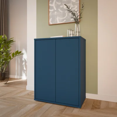 The Range Alice Springs Tall 2 Door Cabinet with Push-Open Doors in Light Grey - Night Blue