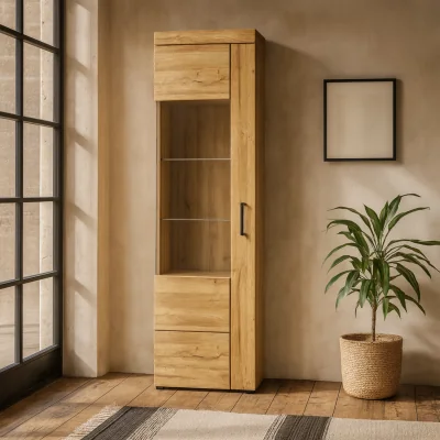 The Range Cortina Tall Glazed Display Cabinet - Left-Hand Grandson Oak - Grandson Oak
