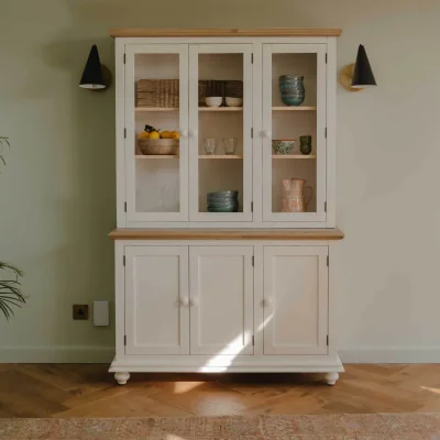The Range Shire White Glass Door Display Cabinet with Pale Oak Top - White