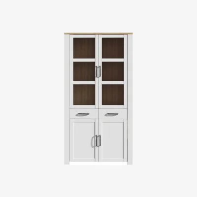 The Range Southampton White and Natural Oak-Effect Display Cabinet with LED Lighting - White