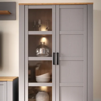 The Range Bohol Display Cabinet inc. 2x LED Lights - Riviera Oak & Grey Oak