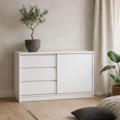 The Range Budapest Gloss Storage Unit Sliding Door and 3 Drawers - White Gloss