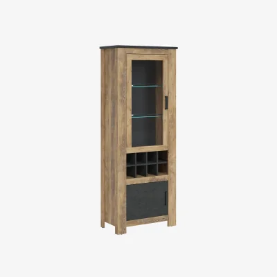 The Range Rapallo 2 Door Display Cabinet with Wine Rack in Chestnut and Matera Grey - Chestnut & Matera Grey