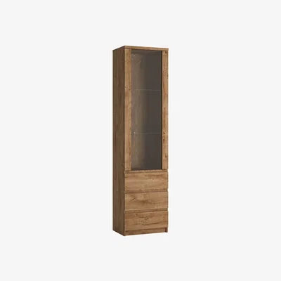 The Range Fribo Tall Narrow 1 Door 3 Drawer Glazed Display Cabinet in Oak - Oak