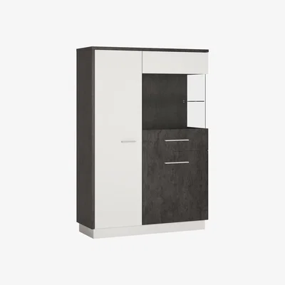 The Range Alabana Low display cabinet - Slate Grey and White / Left Hand Configuration