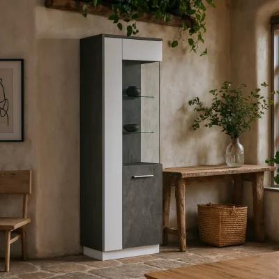 The Range Wyld Haus Nantes Tall Glazed Display Cabinet Grey and White Right-Hand LED - Grey and White