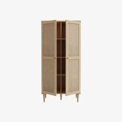 The Range Mallowmoss 2-Door Tall Rattan and Wood Display Cabinet Natural Matt - Neutral