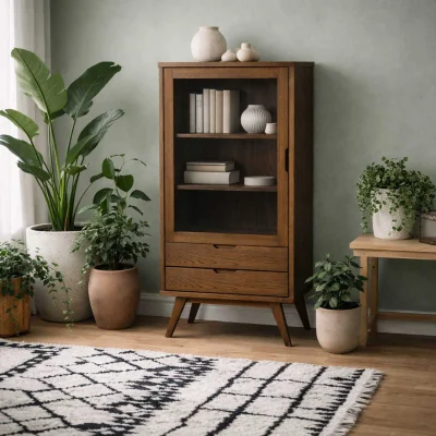 The Range Kotka Dark Oak Wood Display Cabinet 2 Drawers 2 Shelves