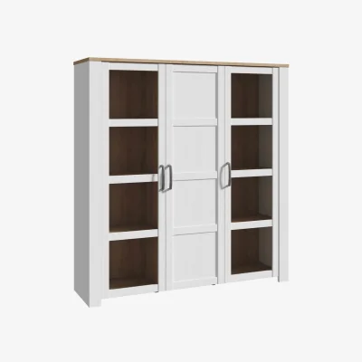 The Range Wyld Haus Bohol Large 3-Door Display Cabinet in Riviera Oak and White Matt - 1/2 Glass, Soft Close - White