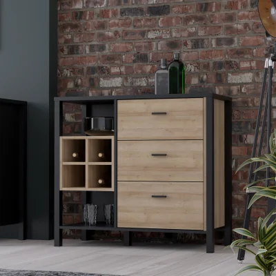 The Range High Rock 3 Drawer Display Chest in Matt Black/Riviera Oak - Black & Oak
