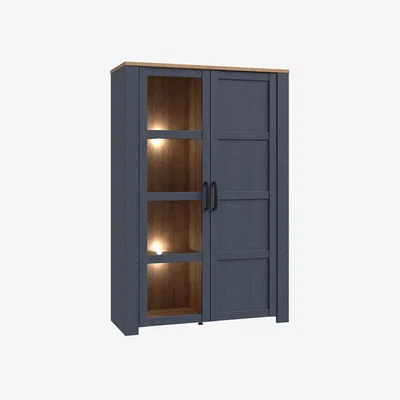 The Range Bohol Display Cabinet with LED Lights - Navy Riviera Oak