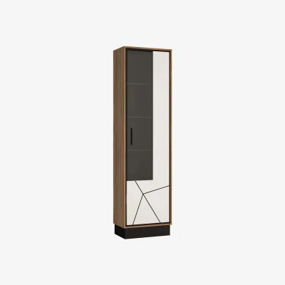 The Range Dabbleton Tall Display Cabinet - Walnut and Gloss White, Right-Hand Geometric Door - Gloss white with walnut