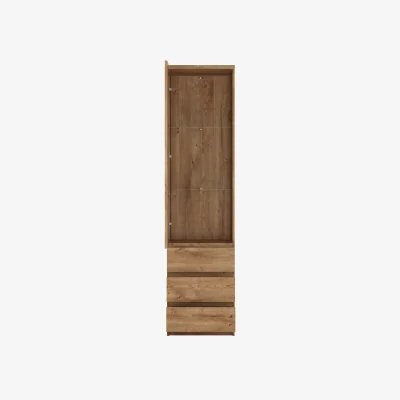 The Range Wyld Haus Hemingway Tall Narrow Display Cabinet, Natural Oak Effect, 1 Glass Door, 3 Drawers - Natural oak effect