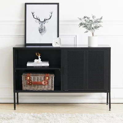 The Range Metal Wide Storage Cabinet Mesh Door 20cm Leg - Black
