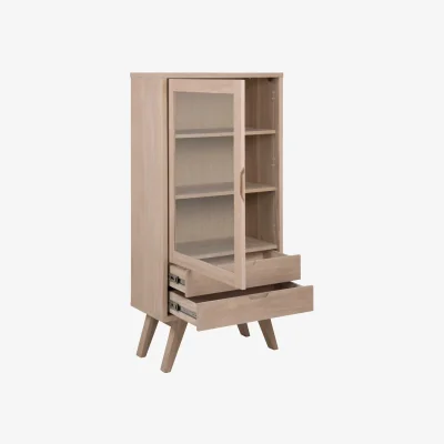 The Range Wyld Haus Kotka White Oak Display Cabinet with Tempered Glass, 2 Drawers and 2 Shelves - White Pigmented Oak