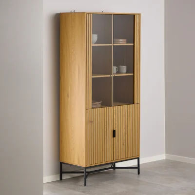 The Range Jaipur Display Cabinet With 4 doors and 6 Shelves in Wild Oak - Wild Oak