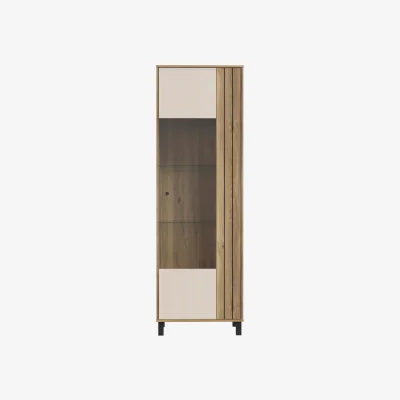 The Range Pandrup Glass Door Display Cabinet in Cream & Oak - Cream and Oak