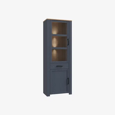 The Range Bohol Narrow Display Cabinet with LED Lights - Navy Riviera Oak
