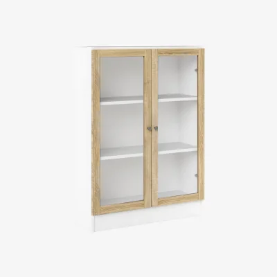 The Range Basic Low Wide Display Cabinet (2 Shelves) with 2 Glass Doors - Oak