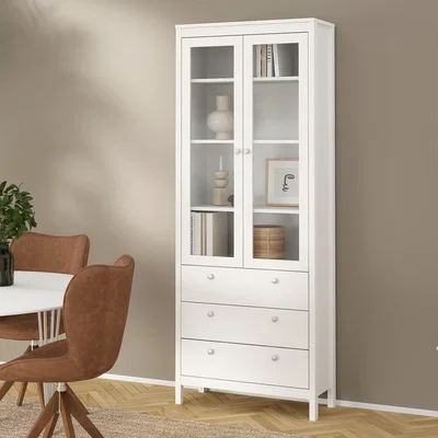 The Range Madrid China Cabinet 2 Glass Doors with 3 Drawers in Matt Black - White