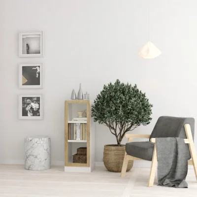 The Range Basic Low Narrow Display Cabinet (2 Shelves) with Glass Door - White with Oak Door