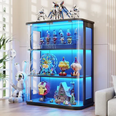 The Range 6-Tier Wall Display Case with Glass Doors, LED Sports Card Display Case with Adj - Black