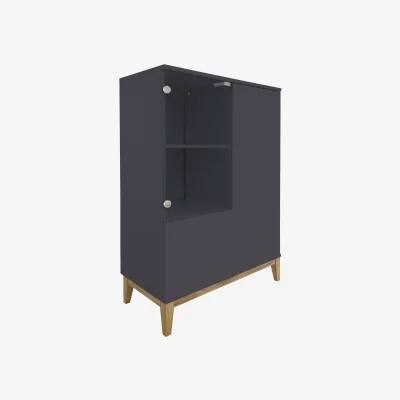 The Range Pelle Highboard 1 glass door and 2 window doors in GreyWotan Oak - Grey/Wotan Oak
