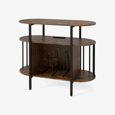 The Range Large Turntable Record Player Stand with LED Lights-Brown - Brown