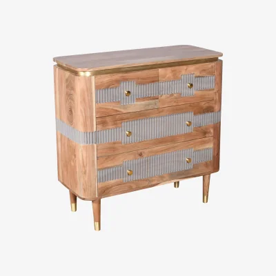 The Range Idaho Natural Acacia Display Unit with Brass Accents and Fluted Drawer - Brown