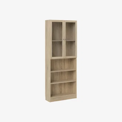 The Range Basic Tall Wide Display Cabinet (4 Shelves) with 2 Glass Doors - Oak