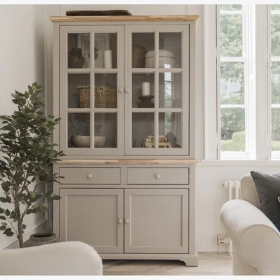 The Range Florence Glass Door Display Cabinet with Cupboard and Drawers - Dove Grey - Truffle