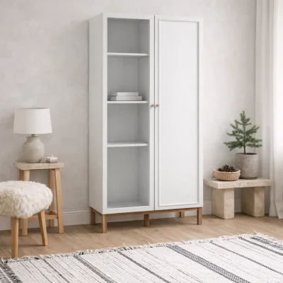 The Range Maribel 2 Door Display Cabinet Light Natural Effect Matt Finish - Light Grey and Natural Oak Effect