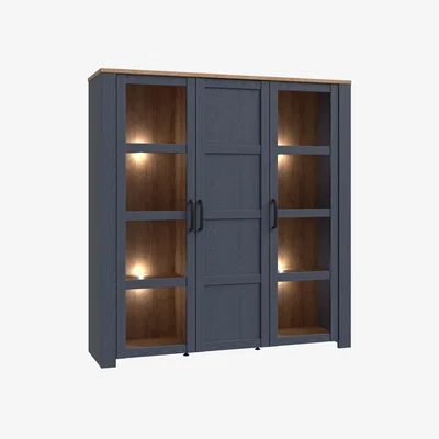 The Range Bohol Large Display Cabinet with LED Lights - Navy Riviera Oak