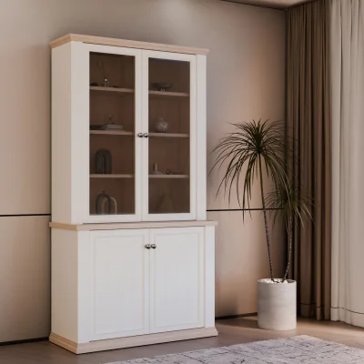The Range Pontypool 4 Door Display Cabinet - White and Riva Oak