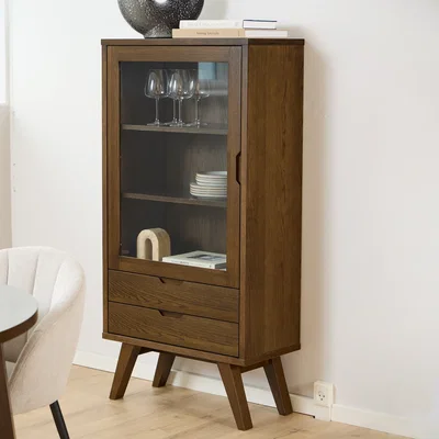 The Range A-Line Display Cabinet with 2 Drawers and 2 Shelves - Smoked Oak